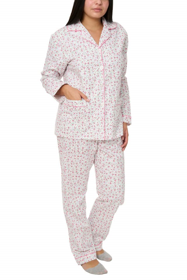 Pijamale dama cu imprimeu floral, Amalia, roz aprins